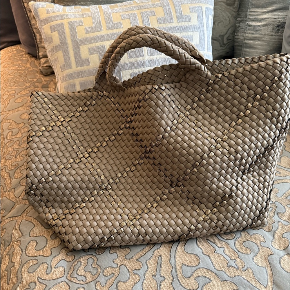 Naghedi Woven Tote Bag - Tan and Gold